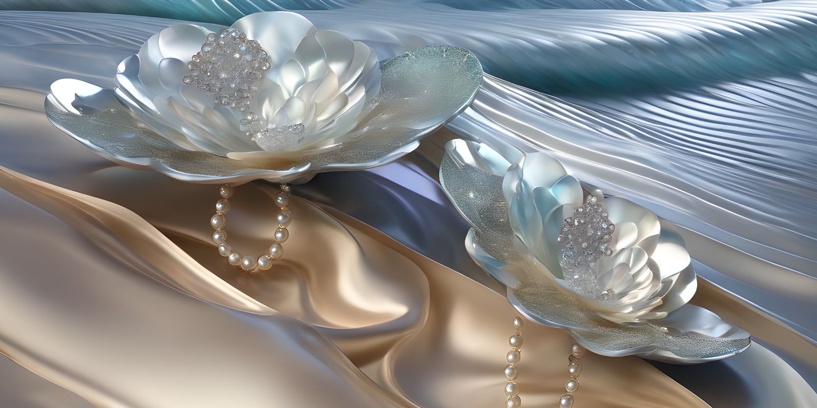 Abstract Gold Pearl Sea Flowers Metallic Artwork